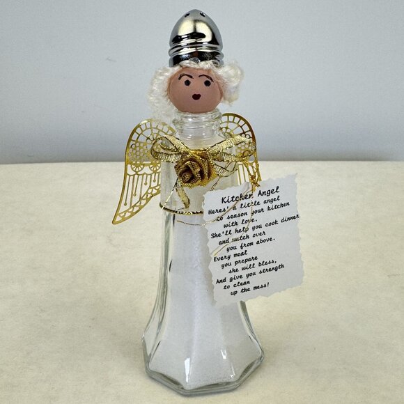Set Of 3 Vintage Kitchen Angel Salt and Pepper Shakers Glass Handmade 2.5"-5" - Picture 4 of 13